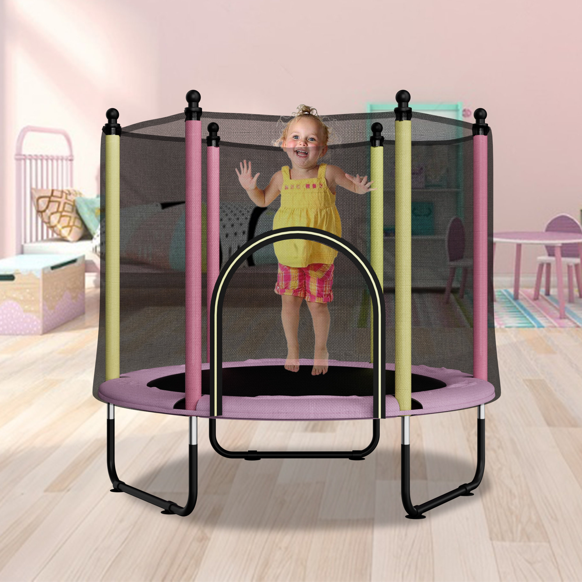 SUMIJ 55" Small Trampoline for Kids ,4.6FT Indoor Outdoor Toddler Trampoline with Safety